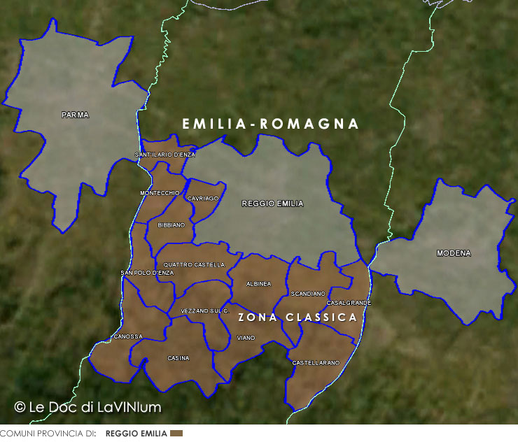 Mappa vino doc Colli di Scandiano e di Canossa