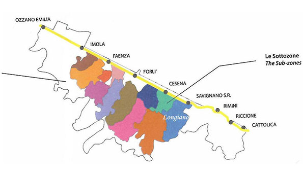 mappa vino doc Romagna sottozona Longiano