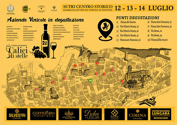 Dal 12 al 14 luglio il centro storico di Sutri accoglierà la Rassegna di vini da vitigni autoctoni